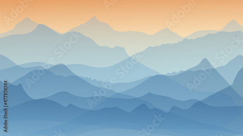 Fotografie, Obraz Landscape view natural , Overlapping valleys at dusk  , Illustration Vector EPS