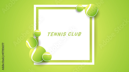 Tennis ball frame on green background with copy space foe text, Modern design , illustration Vector EPS 10, can use for tennis Championship Logo