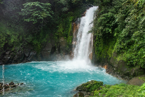 Turquoise Rio Celeste waterfall  Tenorio Volcano National Park  Guanacaste  Costa Rica