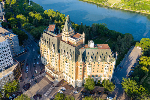 Aerial view of the downtown area of Saskatoon, Saskatchewan, Canada photo