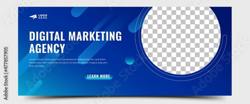 Horizontal Business banner template design. Editable modern horizontal banner with place for photo.