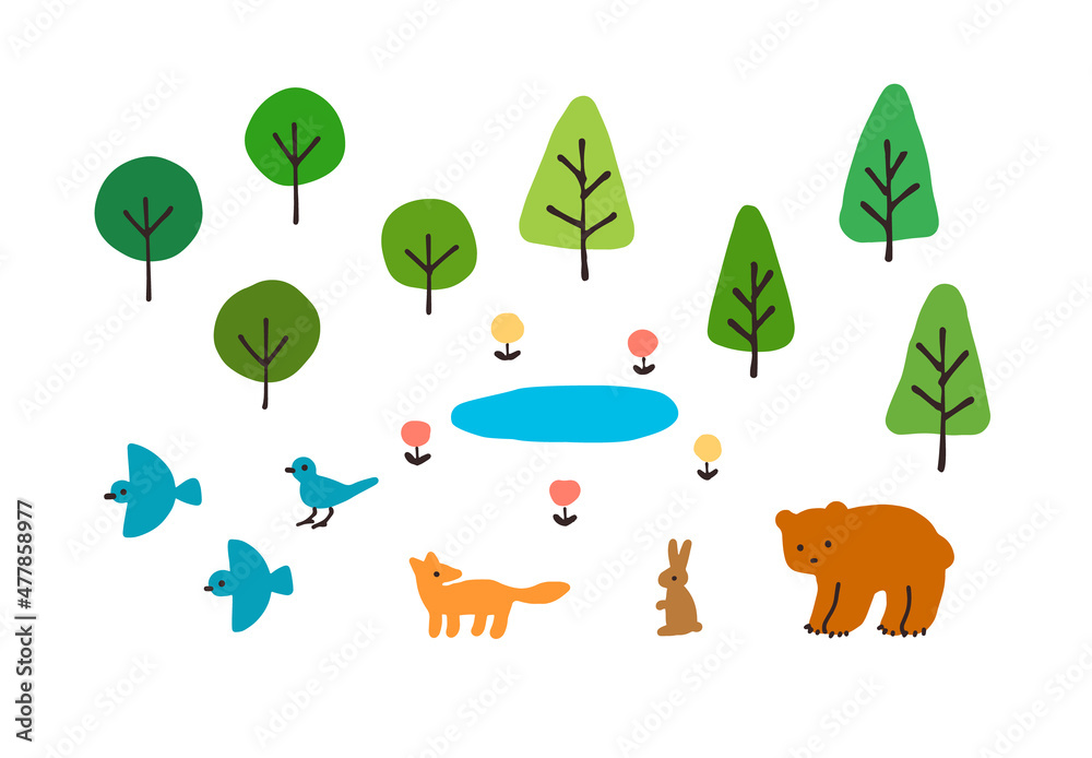 シンプルでかわいい森の動物たち 北欧風 装飾イラストセット Stock Vector Adobe Stock