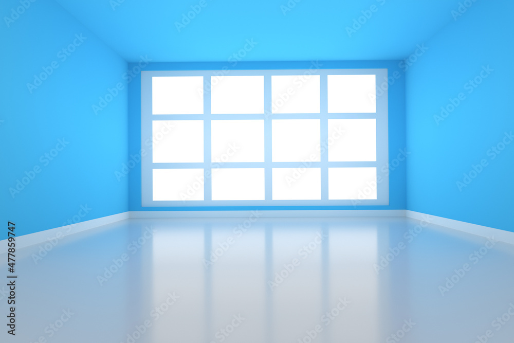 Obraz premium empty room in blue with light from window in 3D rendering