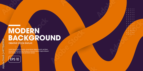 Minimal background with orange ribbon on violet background. Vector illustration.