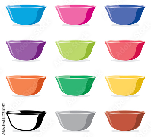 vector set of colorful ceramic bowls