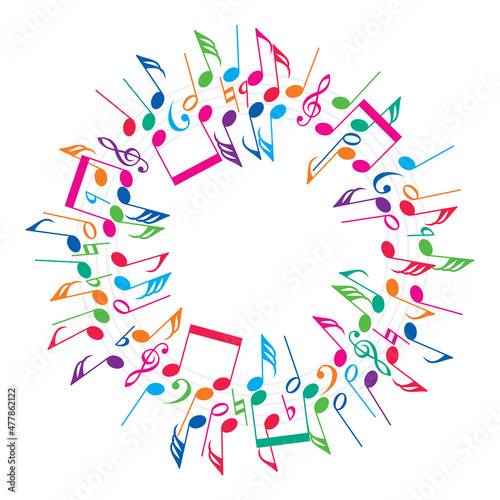 vector round colorful background of music notes