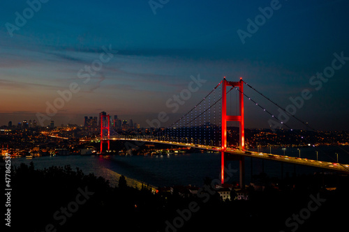 Istanbul background photo. Bosphorus Bridge at dusk in Istanbul.