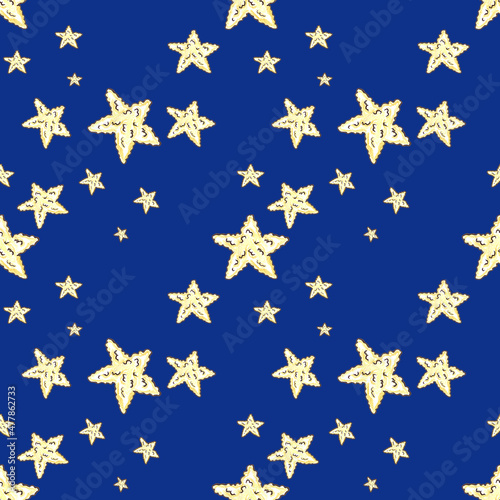 Watercolor Seamless Children s Pattern yellow Fluffy Stars in a blue sky for scrapbooking  Textiles  children s Clothing  Bed linen
