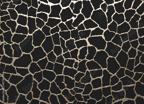Luxury 3D background made of gold metal decor elements and black . 3d render. animalier giraffe pattern 