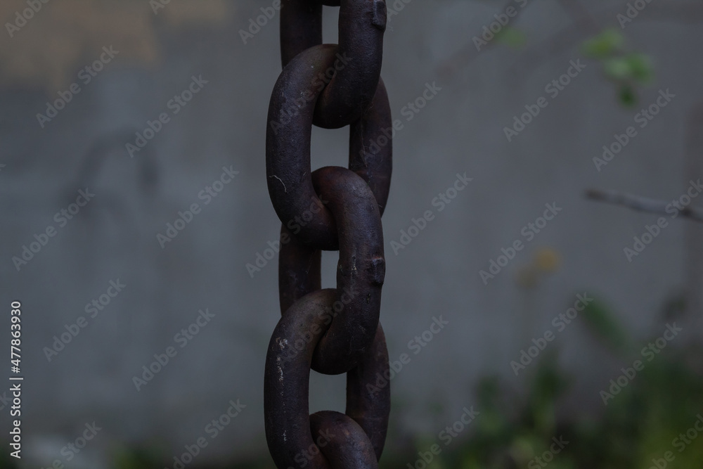 Large metal chain for lifting loads. Links of a metal chain Large metal chain for lifting loads. Links of a metal chain