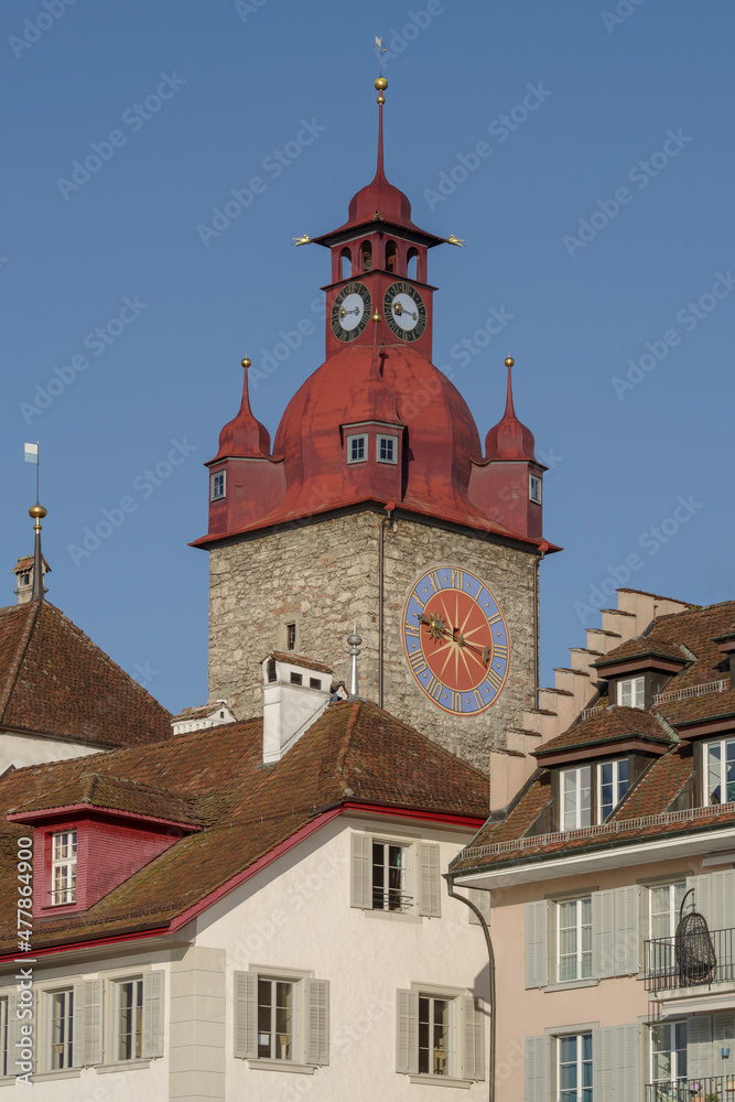 Switzerland, Lucerne, View of tower in old town