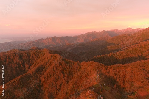 beautiful orange sunset in the mountains
