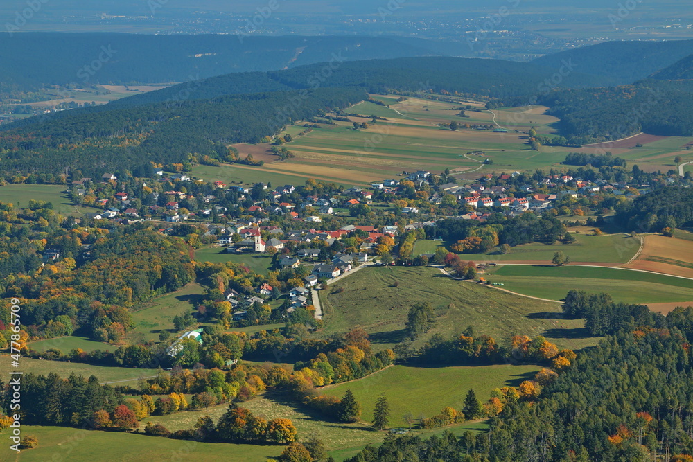 View of the village Dreistetten from Hohe Wand,Lower Austria,Austria, Europe
