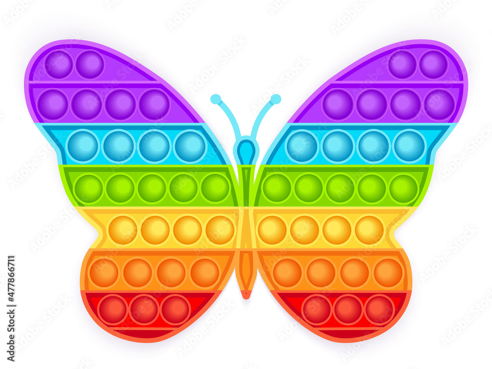 Popit shaped as butterfly. Pop it sensory vector toy. Popit fidget toy.  Rainbow popular 3d realistic antistress fidgeting toy. vector de Stock |  Adobe Stock