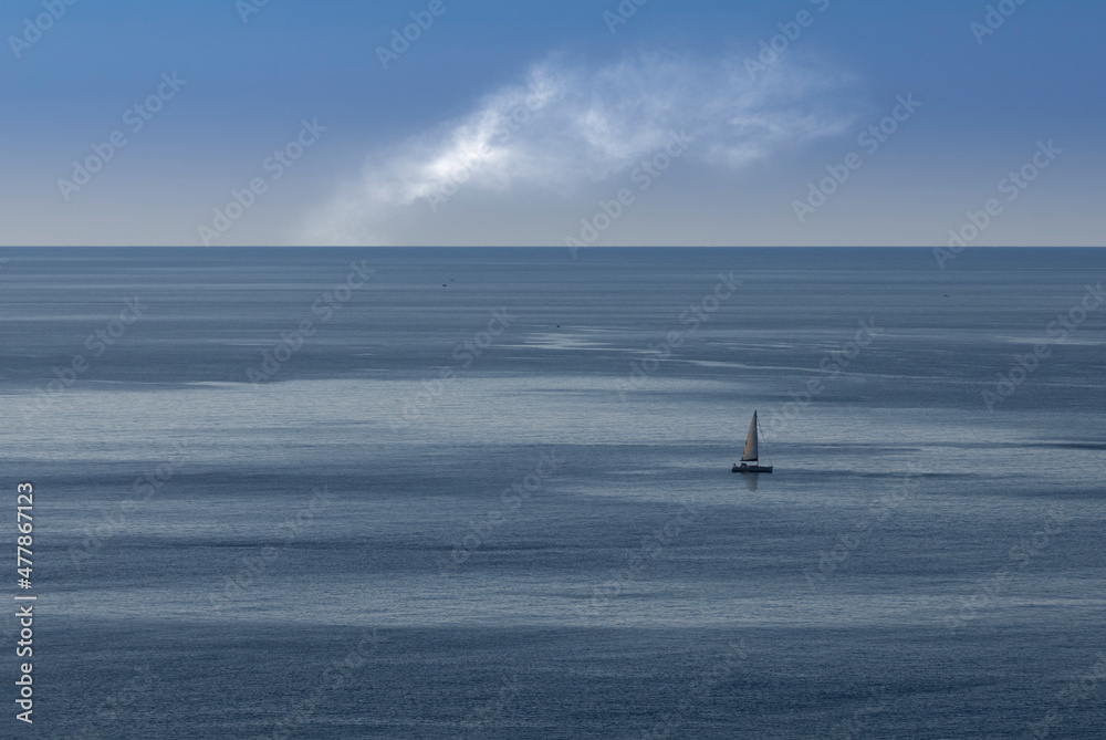sea with sailboat, Riomaggiore, Liguria