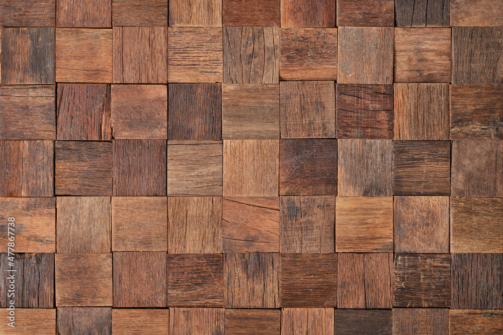 wood texture of wall panel or table. mosaic from old boards - obrazy, fototapety, plakaty 
