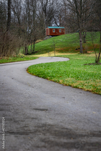 Waves and curves of paved foot path in Veteran's Park, Lexington, Kentucky