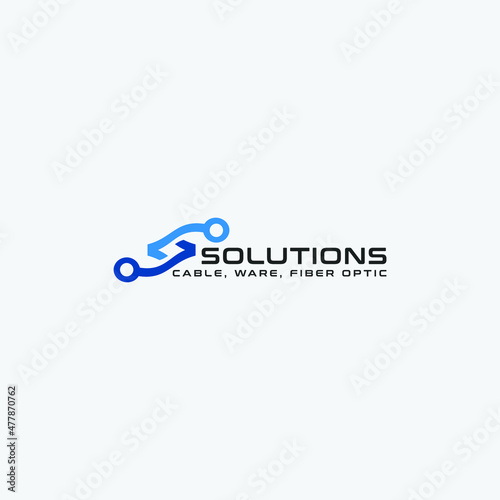 solution cable ware fiber optic logo business design template. modern letter S logo concept vector design ideas for cable manage and fiber optic business company. 