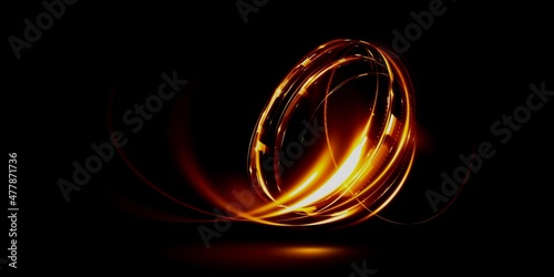 Glowing fire gold circle light abstract with black background