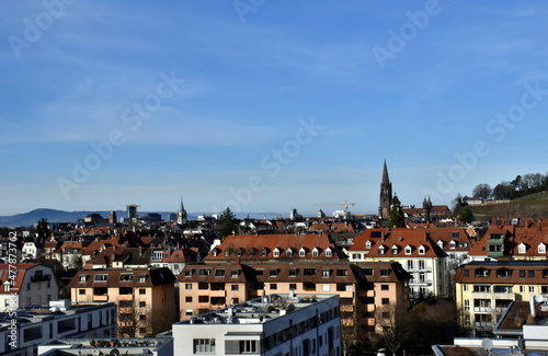Blick über Freiburg an einem sonnigen Wintertag