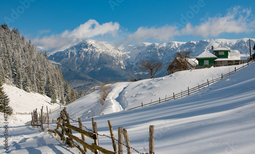 Winter landscape in Romania, near Brasov. 