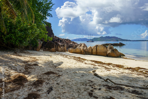 tropical beach on curiese island on the seychelles