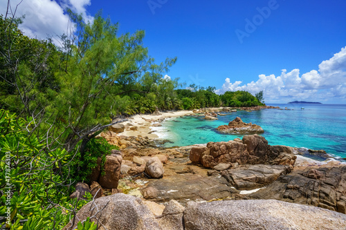 tropical beach anse badamier on curieuse island on the seychelles