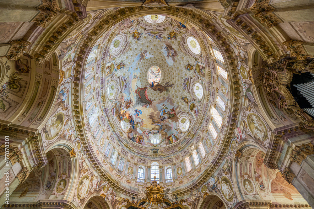 The majestic dome of the Vicoforte Sanctuary, in the province of Cuneo, Piedmont, northern Italy.