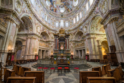 Indoor view in the majestic Vicoforte Sanctuary  in the province of Cuneo  Piedmont  northern Italy.