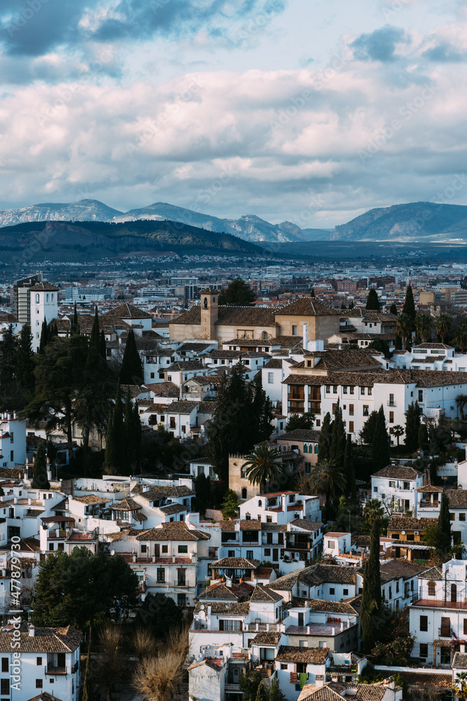 View of the historical city of Granada, Spain including the Sacromonte district