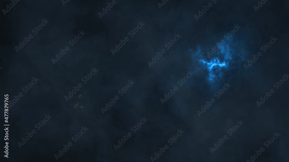 Storm Clouds with Blue and Orange Lightning 4K Loop features stormy dark clouds with orange and blue streaks of lightning running throughout in a loop.