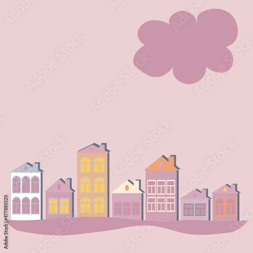 a European town, houses. Design element of books, notebooks, postcards, interior items