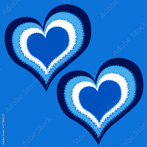 Illustration on a square background - cold hearts - two abstract hearts in frost. Graphics, surreal. Design element