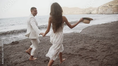 Wedding couple on the background architecture of Santorini.Wedding in Santorini couple lovers