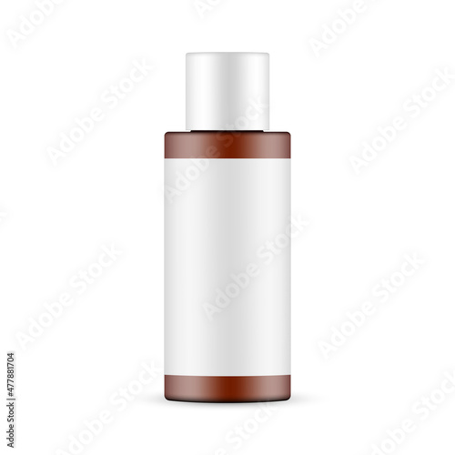 Amber Cosmetic Bottle Mockup with Blank Label, Isolated on White Background. Vector Illustration