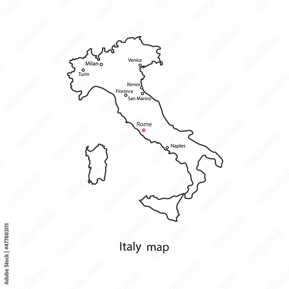 Italy world map country outline in black contour. Vector illustration.