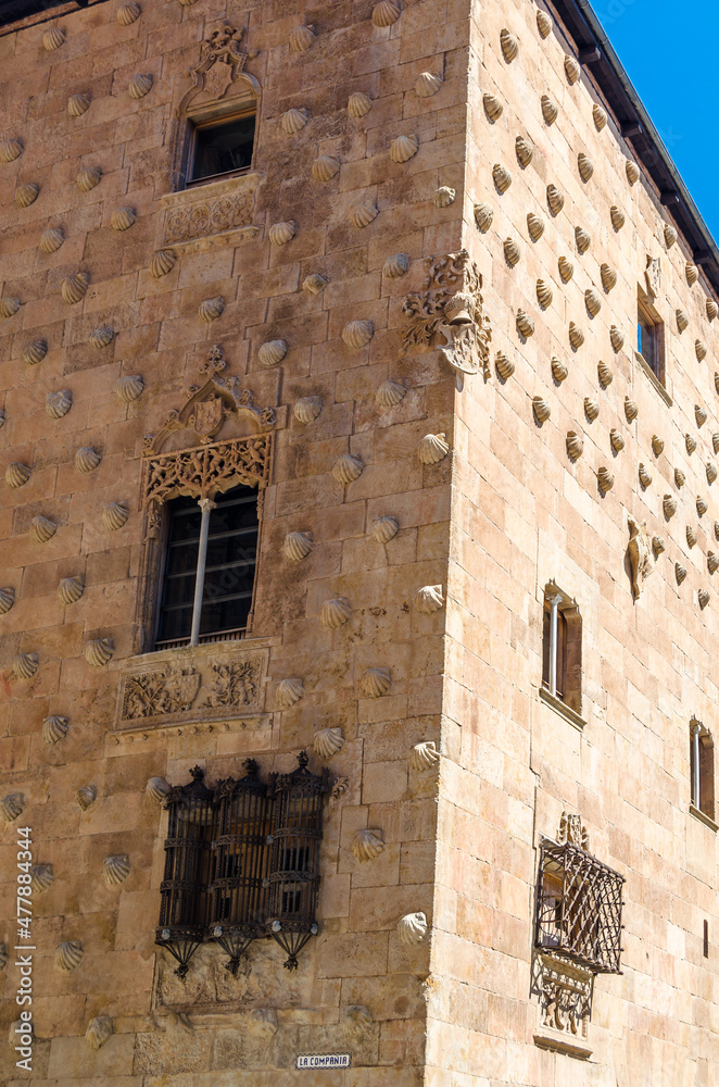 Architecture in Salamanca, Spain,  view of the famous Casa de las Conchas