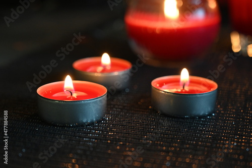 Romantic decoration with red candles.