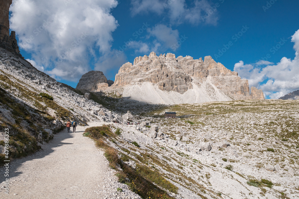 Path to the Tre Cime di Lavadoro, a famous mountain of Dolomites, Italy