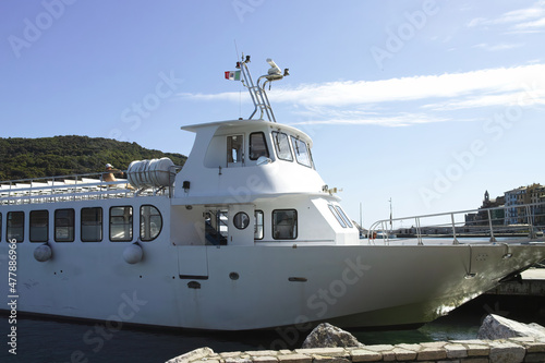white ferry boat wait for turist in portovenere la spezia ,italy photo