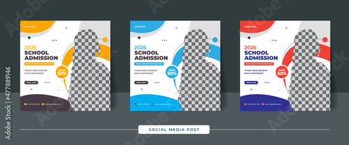 School admission square banner, School admission marketing social media Instagram post template, Suitable for the educational banner