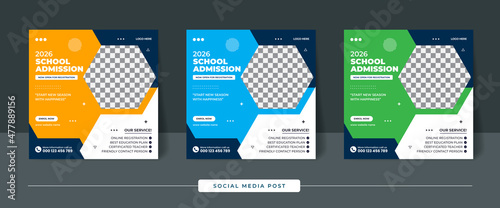 School admission square banner, School admission marketing social media Instagram post template, Suitable for the educational banner