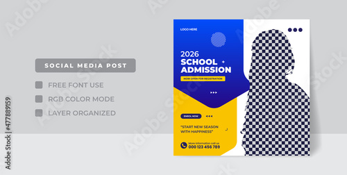 School admission square banner, School admission marketing social media Instagram post template, Suitable for the educational banner