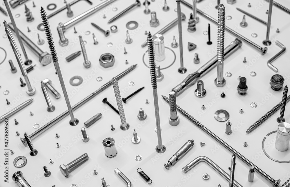 Screws and washers on white background Screws and washers on white background