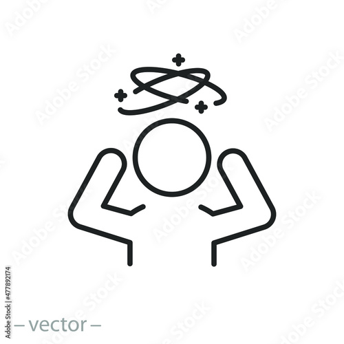 dizziness icon, headache person, feeling dizzy, vertigo discomfort, thin line symbol - editable stroke vector illustration photo