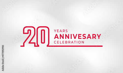 20 Year Anniversary Celebration Linked Logotype Outline Number Red Color for Celebration Event, Wedding, Greeting card, and Invitation Isolated on White Texture Background