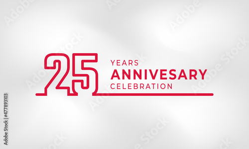 25 Year Anniversary Celebration Linked Logotype Outline Number Red Color for Celebration Event, Wedding, Greeting card, and Invitation Isolated on White Texture Background