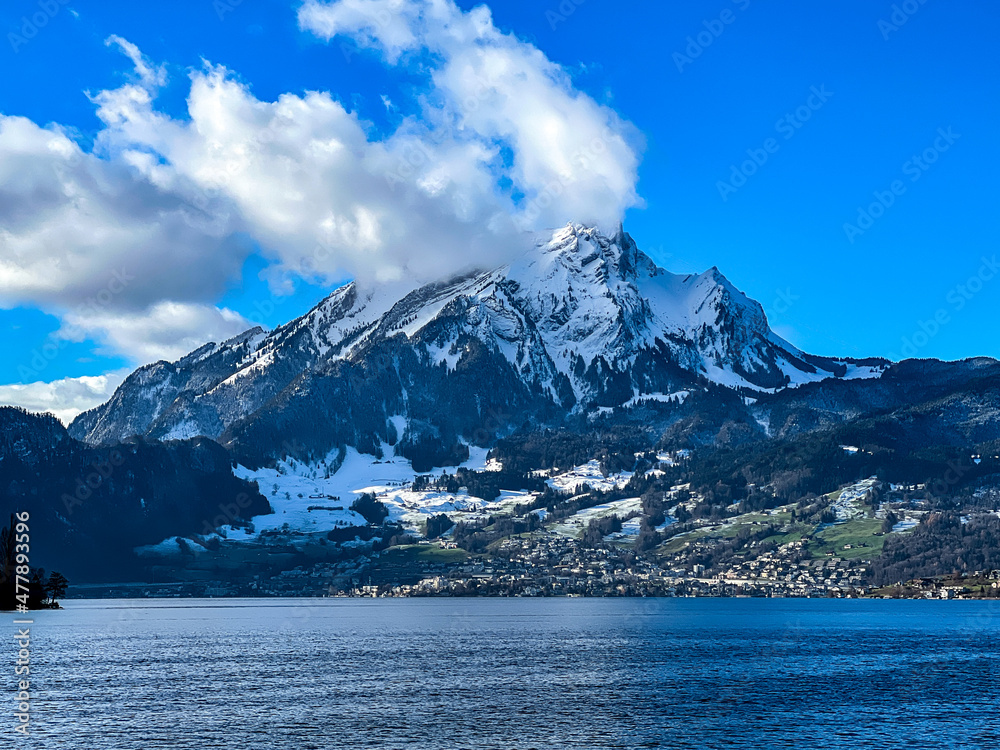 Mount Pilatus on a Clear Day from Lake Lucerne Switzerland