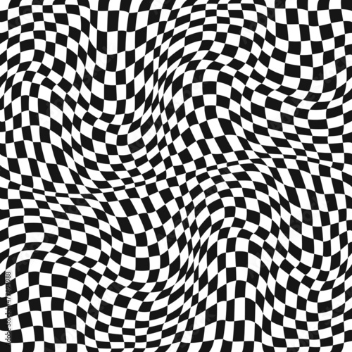 Chess canvas or racing flag curly and seamless texture. Vector checkers. Wavy texture squares pattern.