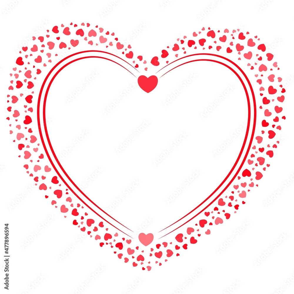 Red Hearts frame isolated on white background. Vector flat illustration.